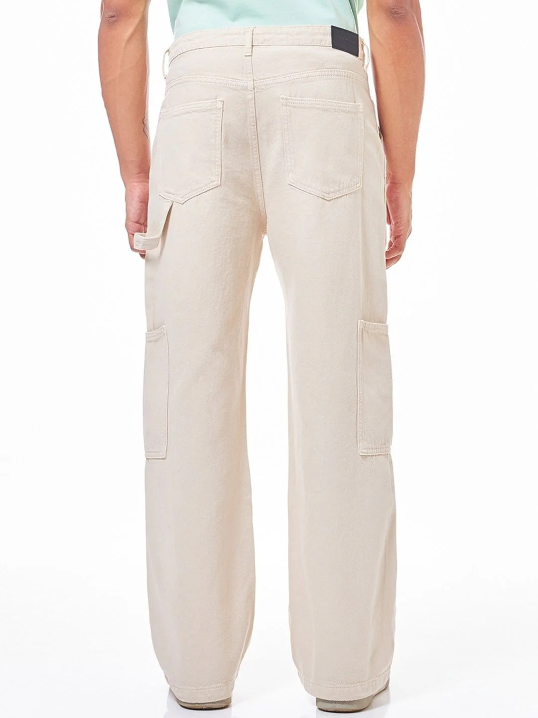 Bewakoof Men's Beige Baggy Cargo Carpenter Mid-Rise Jeans - Image 5