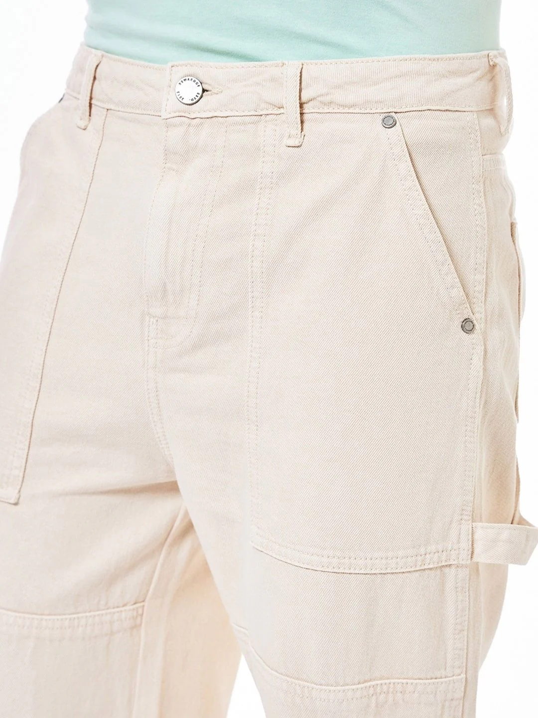 Bewakoof Men's Beige Baggy Cargo Carpenter Mid-Rise Jeans - Image 6