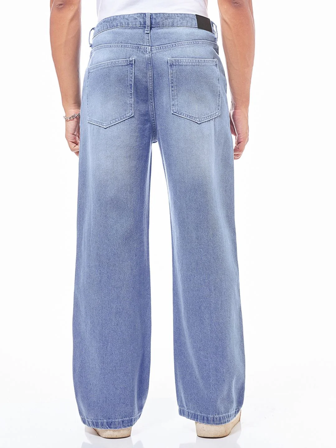 Bewakoof Men's Light Blue Baggy Distressed Mid-Rise Jeans - Image 3