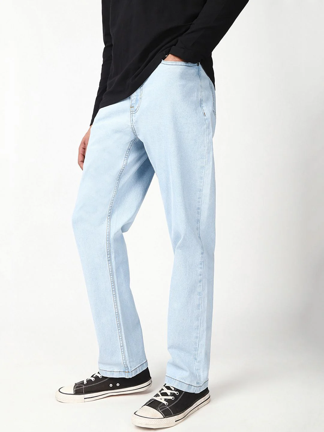 Bewakoof Men's Light Blue Slim Straight Fit Stretchable Washed Mid-Rise Jeans - Image 2