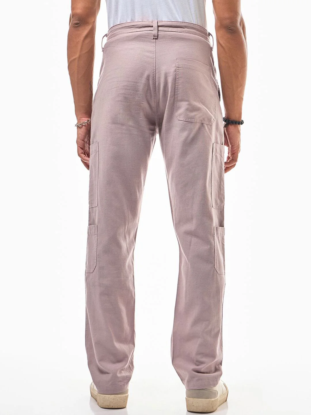 Bewakoof Men's Mauve Cargo Linen Pants - Image 2