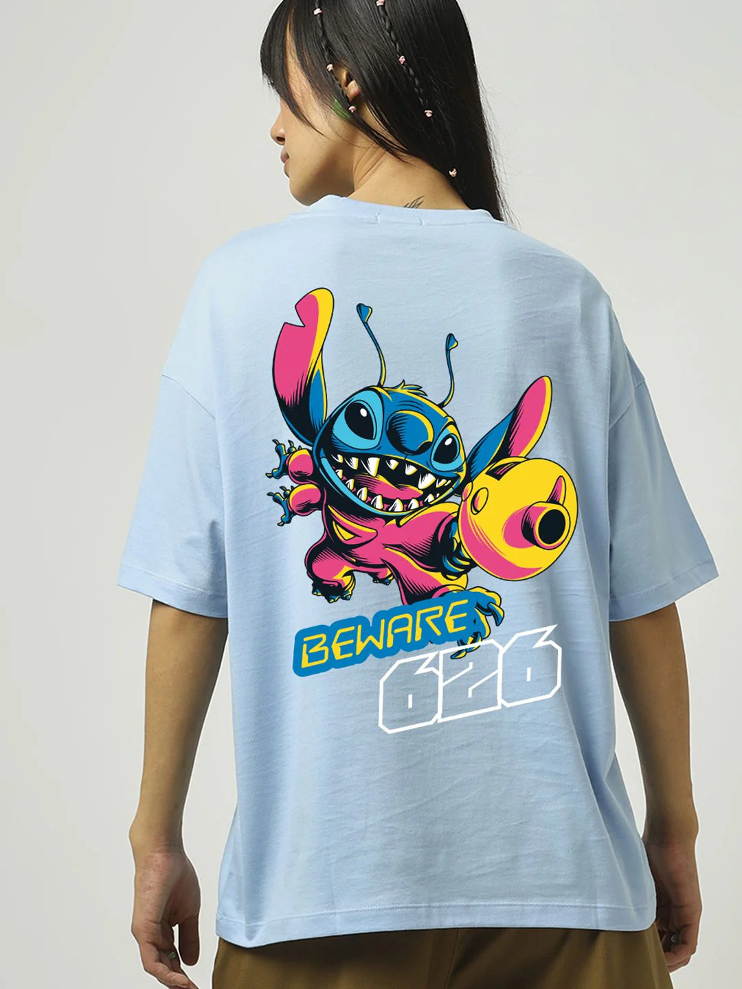 Bewakoof Official Disney Merchandise Lilo & Stitch Pure Cotton Printed Oversized T-Shirt - Image 5