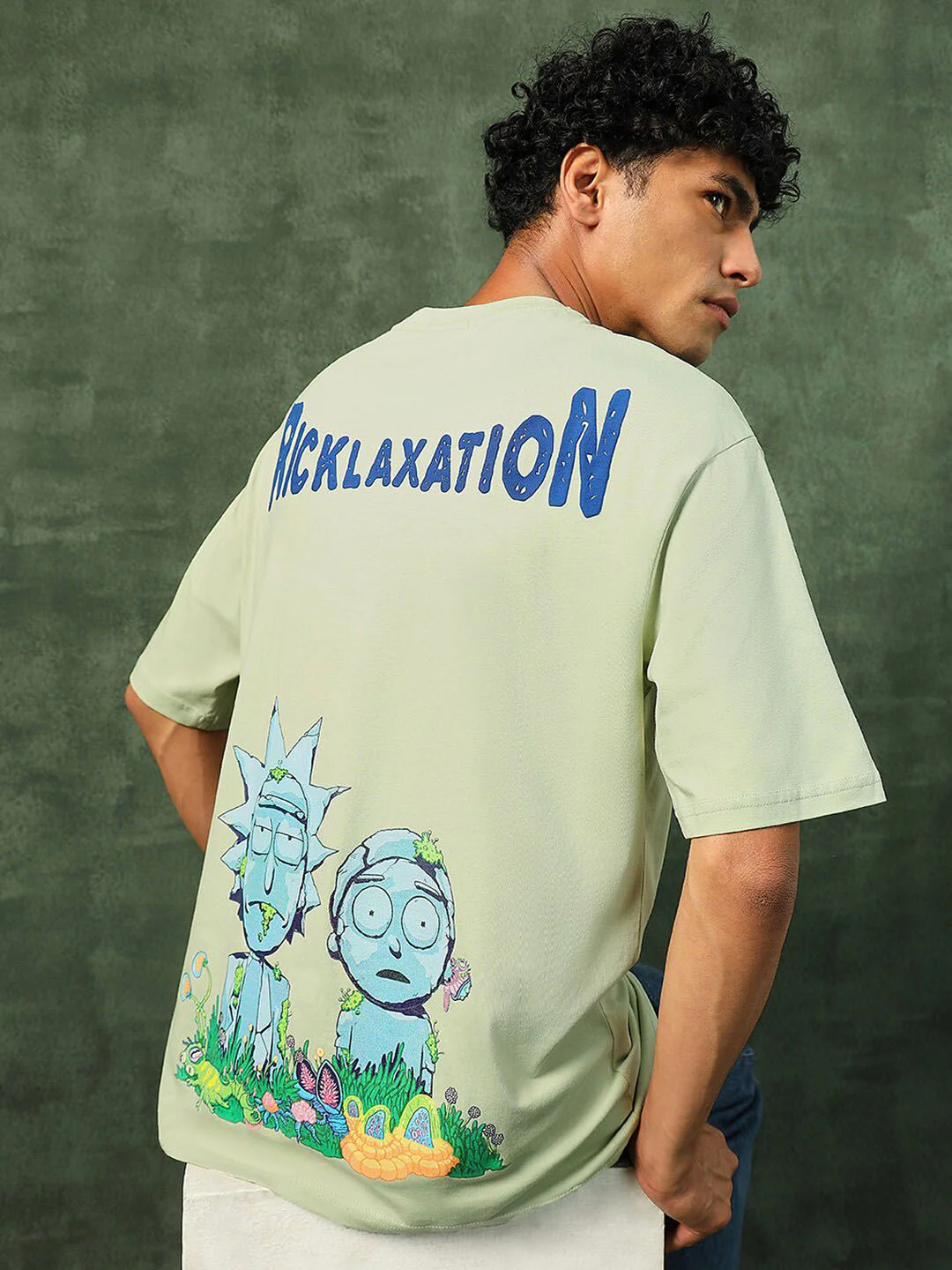 Bewakoof Official Rick and Morty Merchandise  Stoned Rick Morty Printed Oversized T-shirt - Image 4