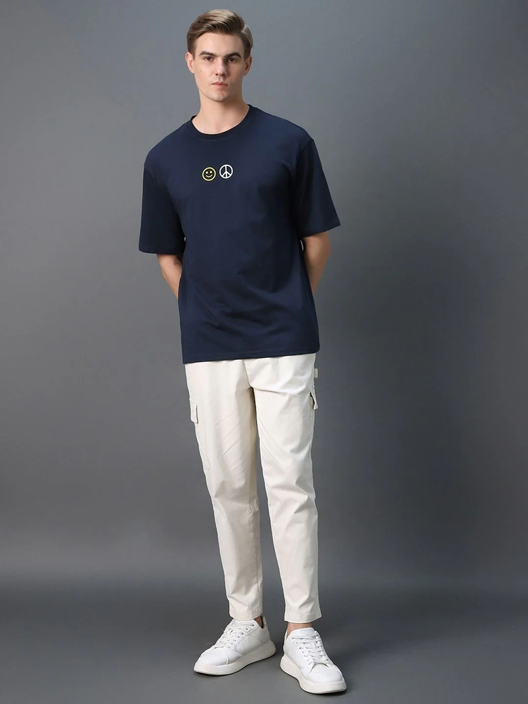 Bewakoof Pure Cotton Peace Not War Graphic Printed Oversized T-shirt - Image 4