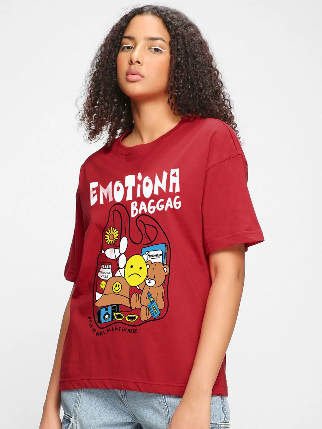 Bewakoof Red Graphic Printed Cotton Oversized Fit T-shirt - Image 5