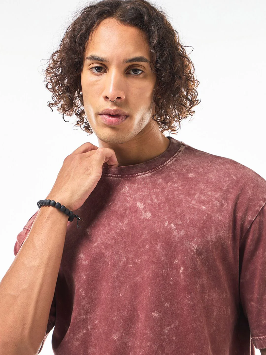 Bewakoof Red Oversized Cotton Acid Wash T-shirt - Image 3