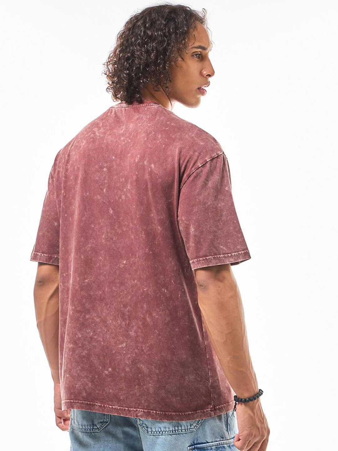 Bewakoof Red Oversized Cotton Acid Wash T-shirt - Image 4
