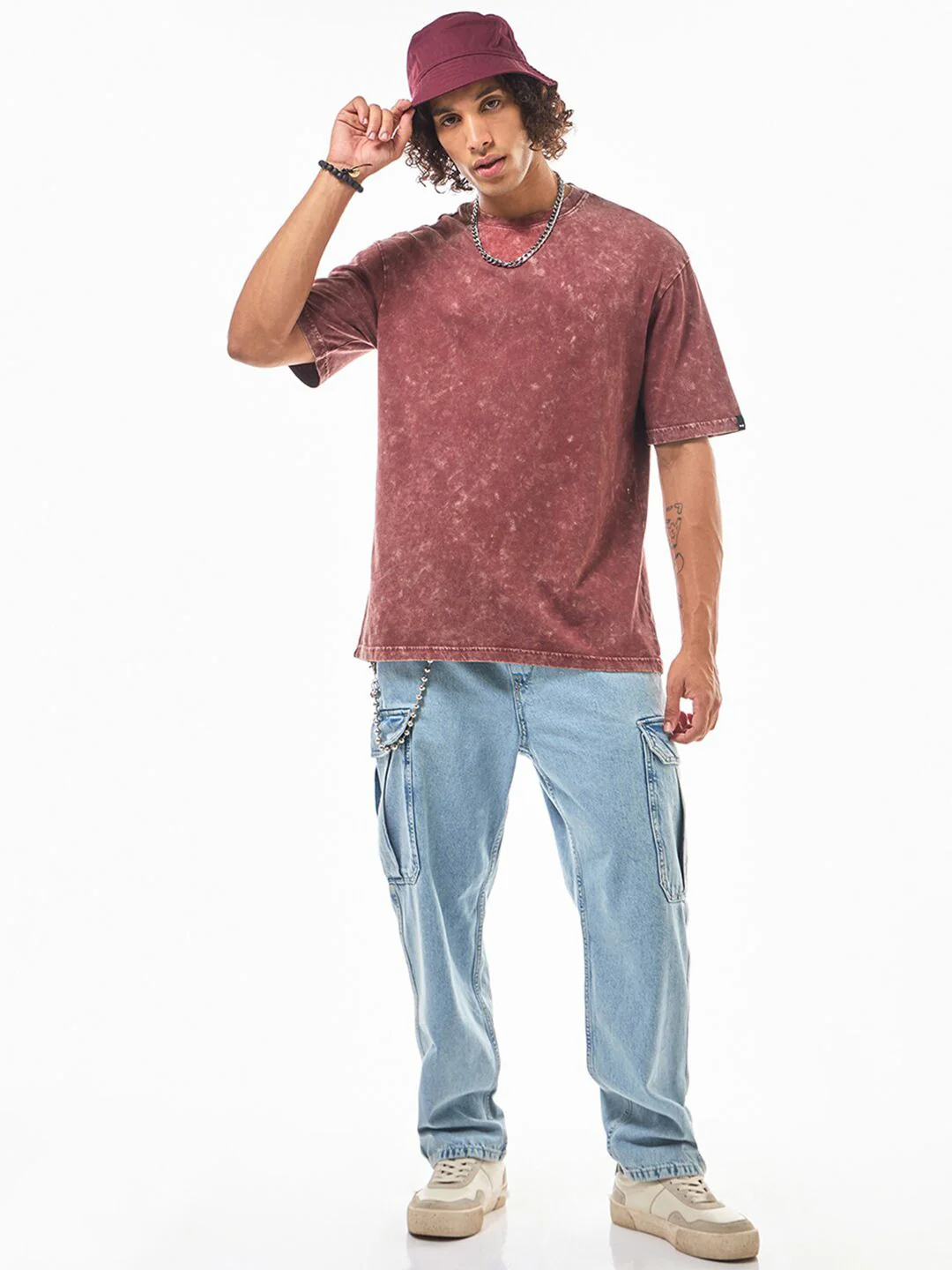 Bewakoof Red Oversized Cotton Acid Wash T-shirt - Image 6