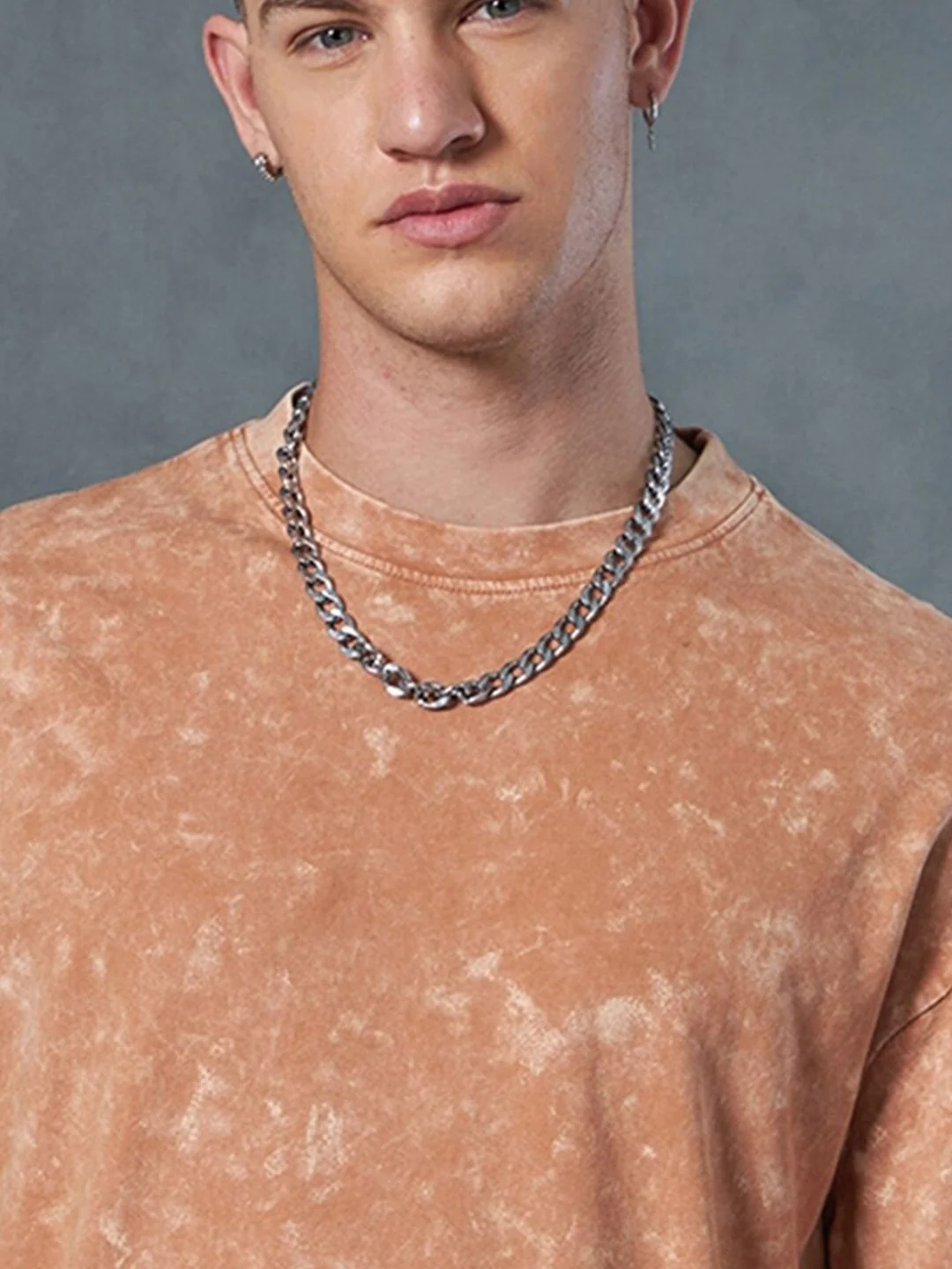 Bewakoof Self Design Drop-Shoulder Sleeves Oversized Acid Wash Cotton T-shirt - Image 2
