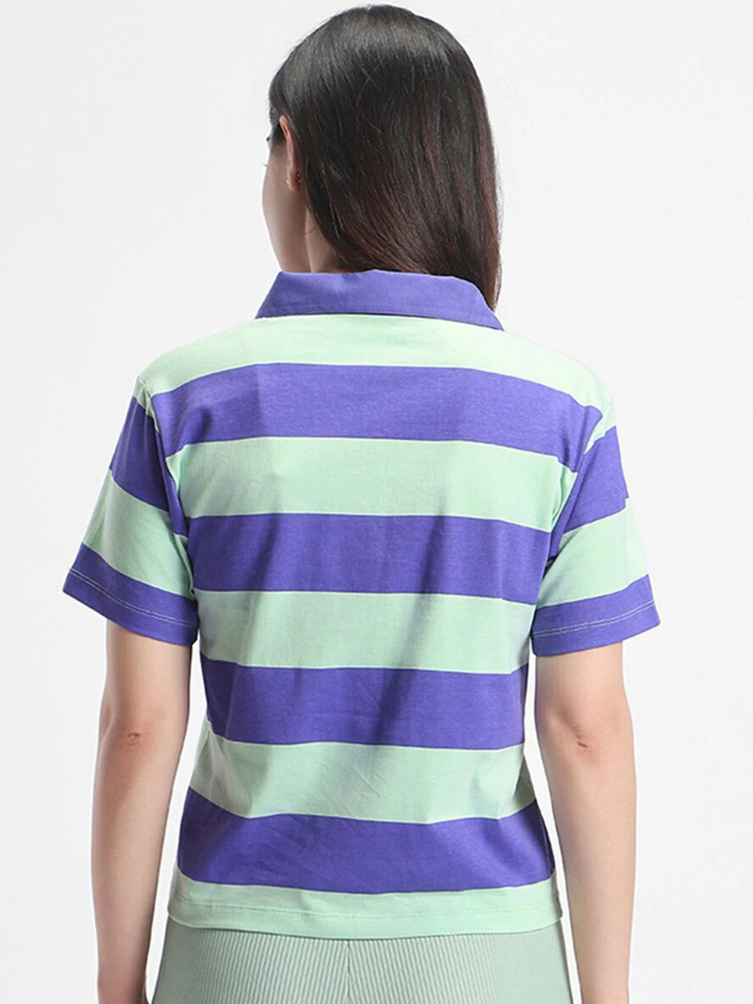 Bewakoof Striped Polo Collar Pure Cotton Oversized T-shirt - Image 5