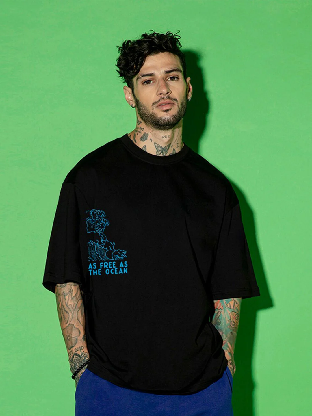 Bewakoof Typography Printed Drop-Shoulder Sleeves Oversized Cotton T-shirt - Image 2
