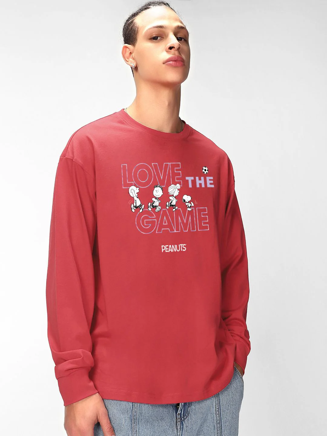 Bewakoof Typography Printed Round Neck Pure Cotton Oversized Peanuts T-shirt