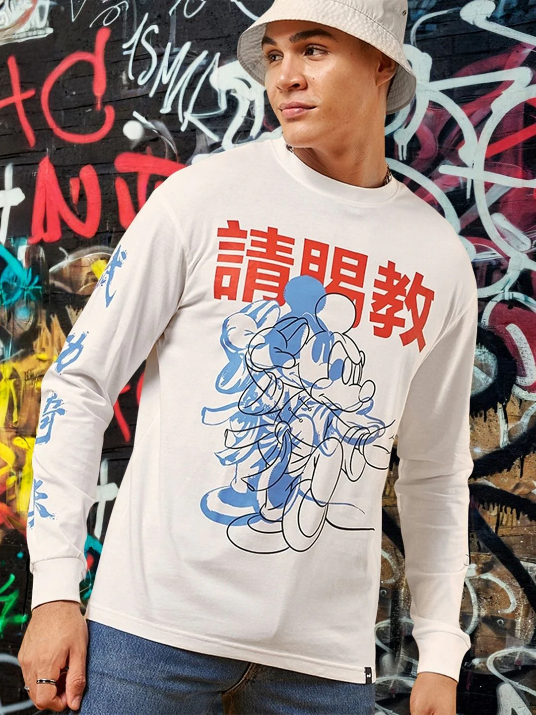 Bewakoof White Humour and Comic Mickey Mouse Graphic Printed Oversized Cotton T-shirt - Image 7