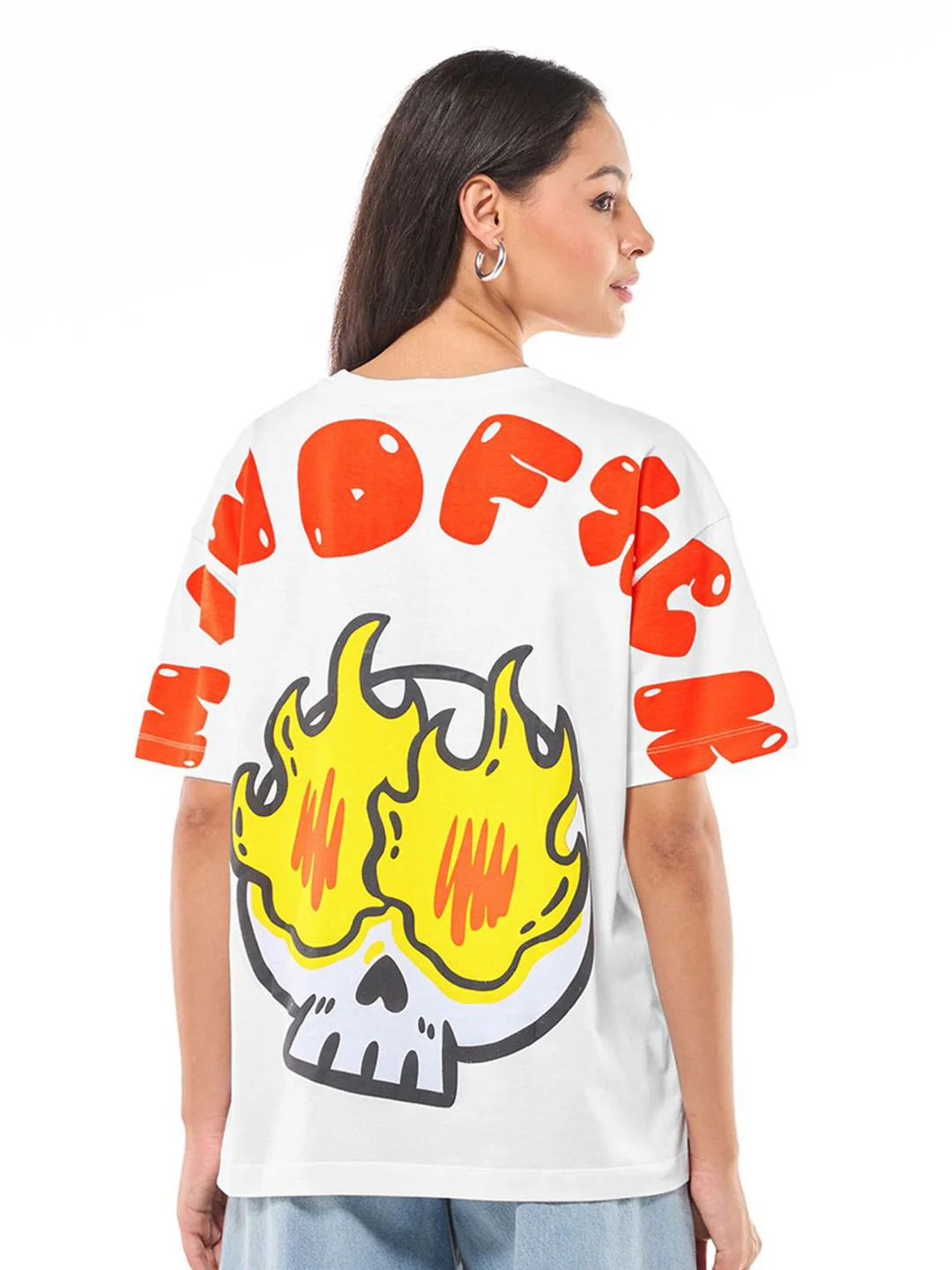 Bewakoof Women Graphic Printed Round Neck Pure Cotton Oversized T-shirt - Image 4