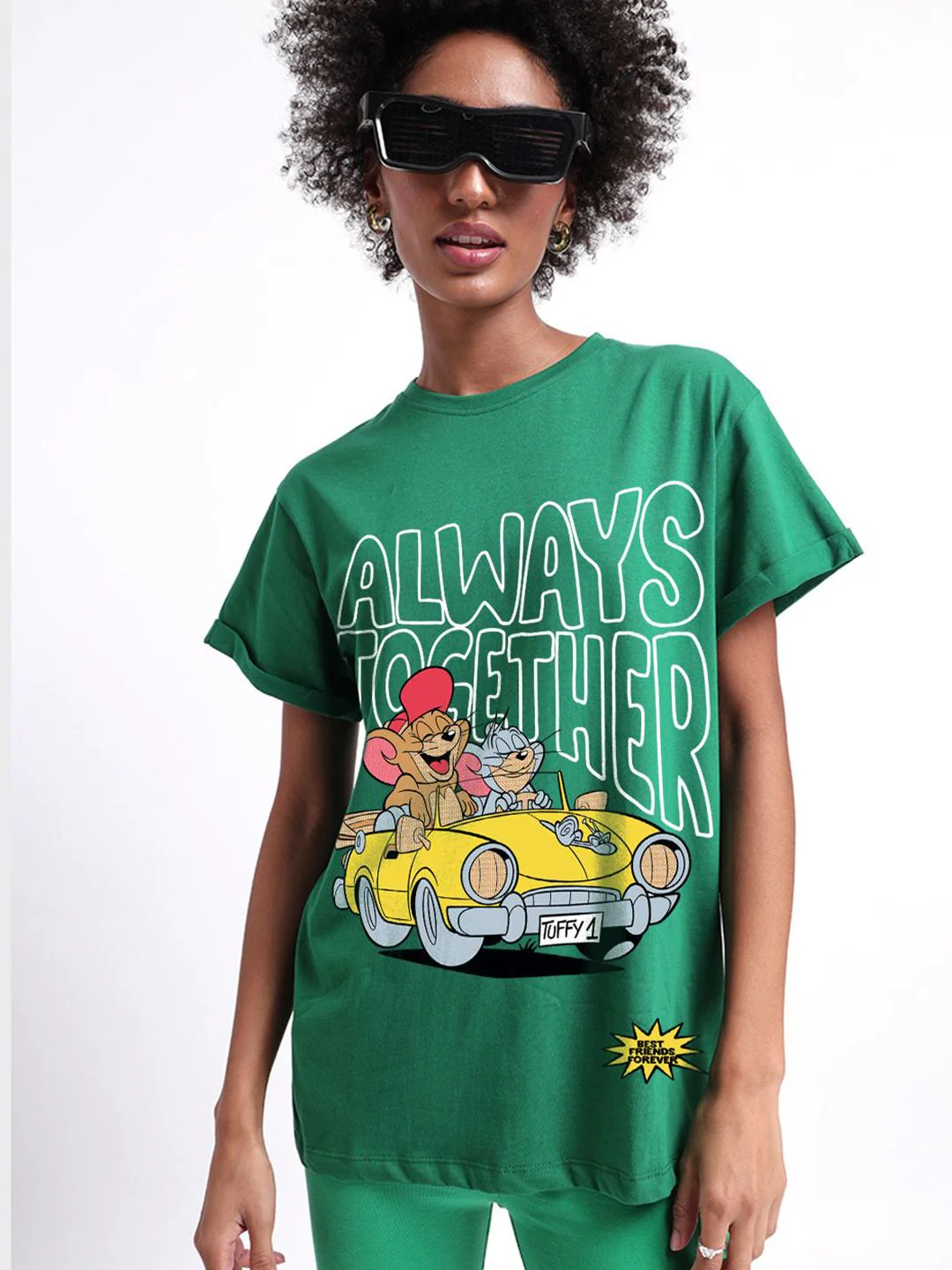 Bewakoof Women Graphic Printed Round Neck Cotton Relaxed Fit Tom & Jerry T-shirt