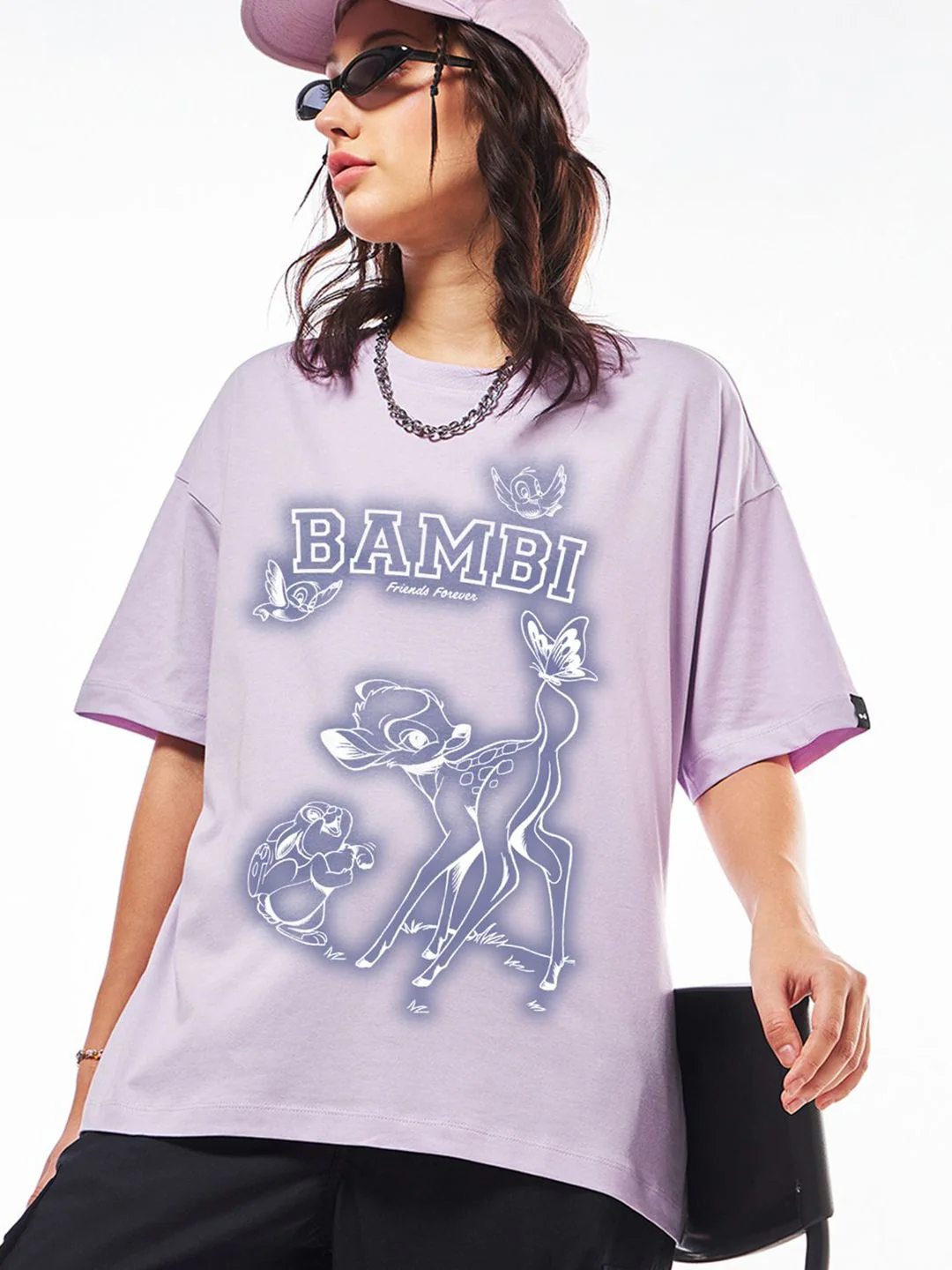 Bewakoof Women Graphic Printed Round Neck Pure Cotton Oversized Bambi T-shirt