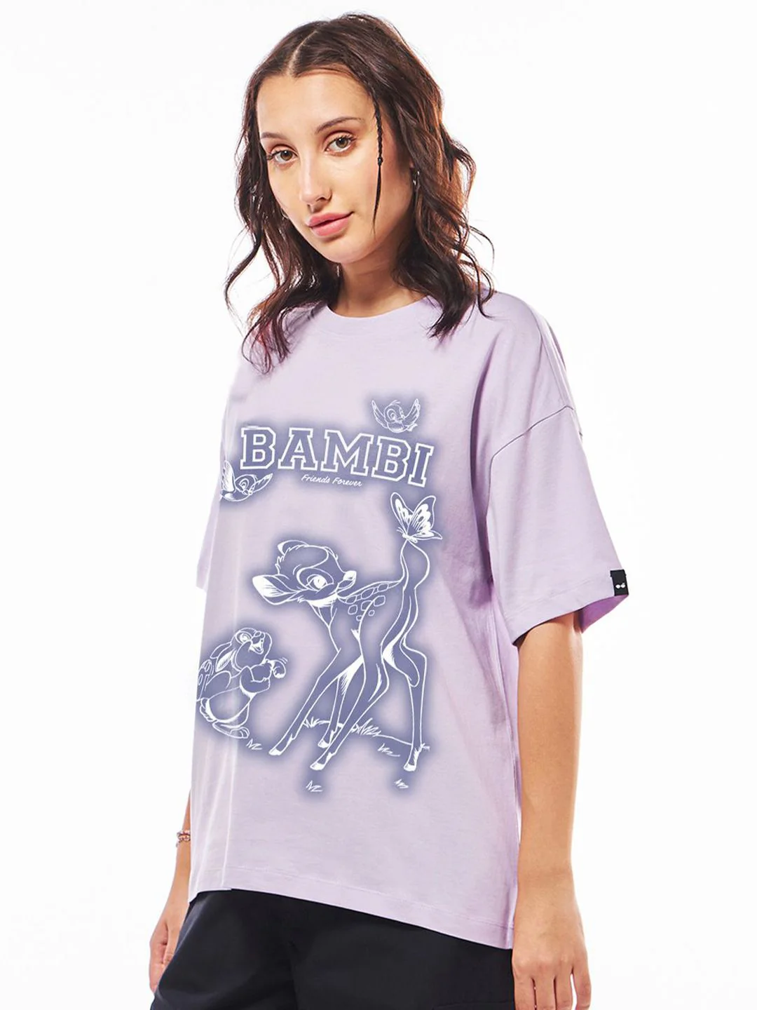 Bewakoof Women Graphic Printed Round Neck Pure Cotton Oversized Bambi T-shirt - Image 3
