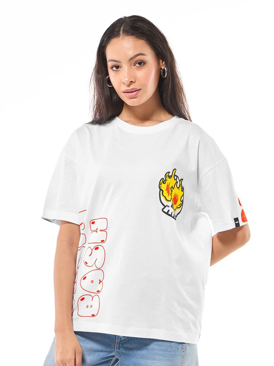 Bewakoof Women Graphic Printed Round Neck Pure Cotton Oversized T-shirt - Image 2