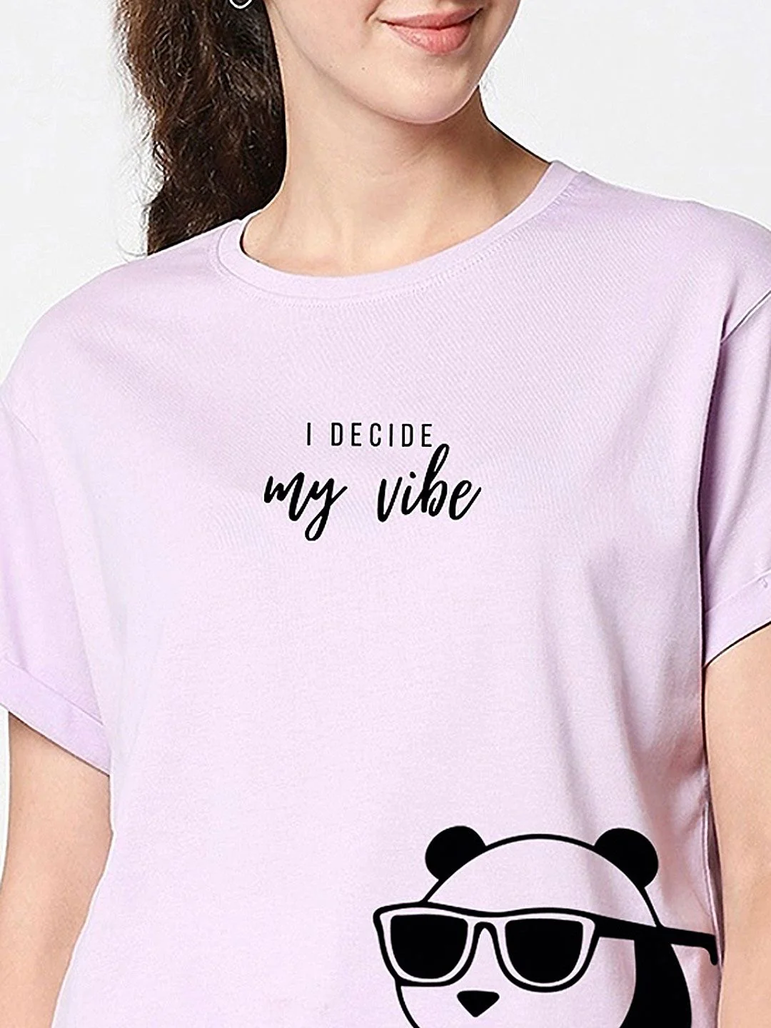 Bewakoof Women Lavender & Black Printed T-shirt - Image 8
