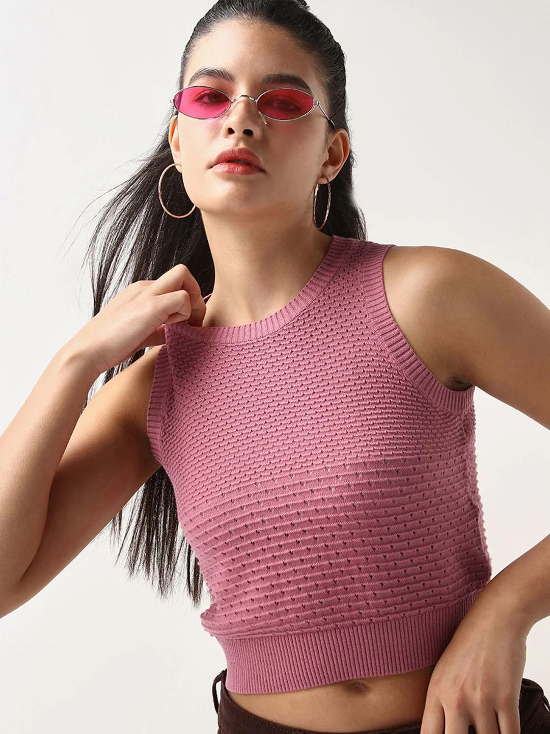 Bewakoof Women Mauve Slim Fit Short Top