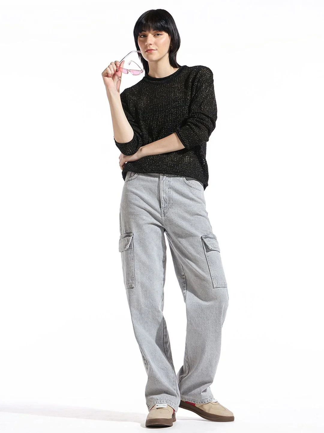 Bewakoof Women Oversized Crochet Sweater - Image 4