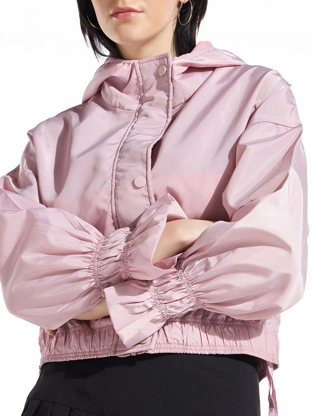 Bewakoof Women Peach Oversized Hooded Windcheater Jacket - Image 2