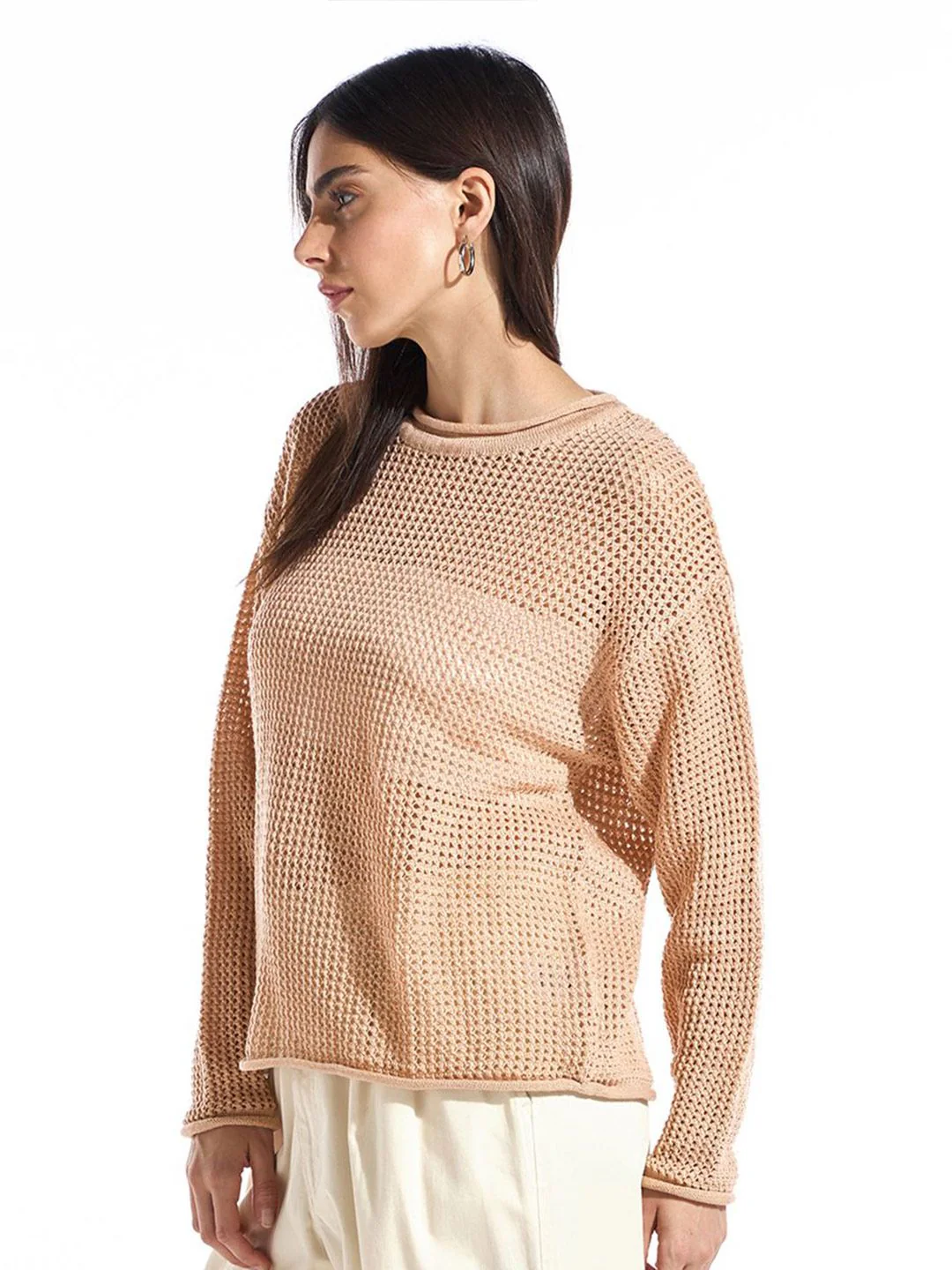 Bewakoof Women's Crystal Rose Oversized Crochet Sweater - Image 3