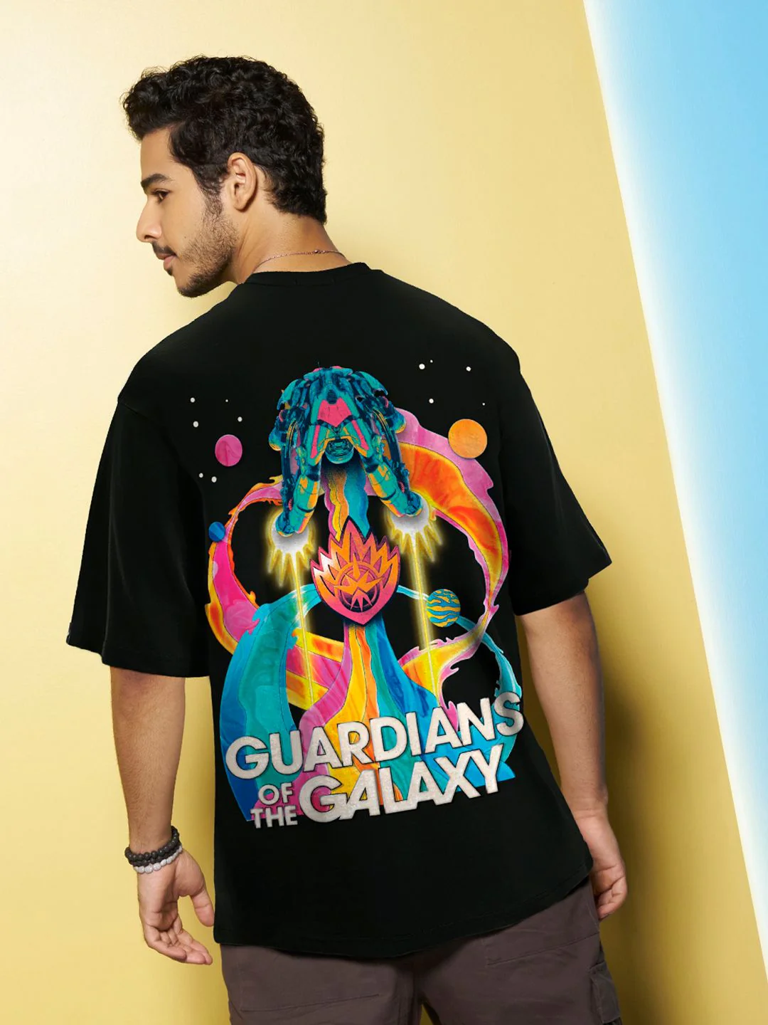 Bewakoof x OFFICIAL MARVEL MERCHANDISE Men Galaxy Ship Graphic Printed Oversized T-shirt