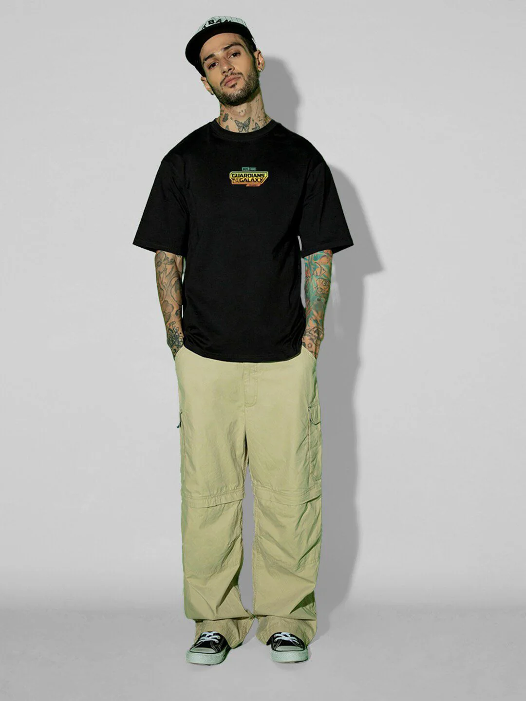 Bewakoof x OFFICIAL MARVEL MERCHANDISE Men Galaxy Ship Graphic Printed Oversized T-shirt - Image 11