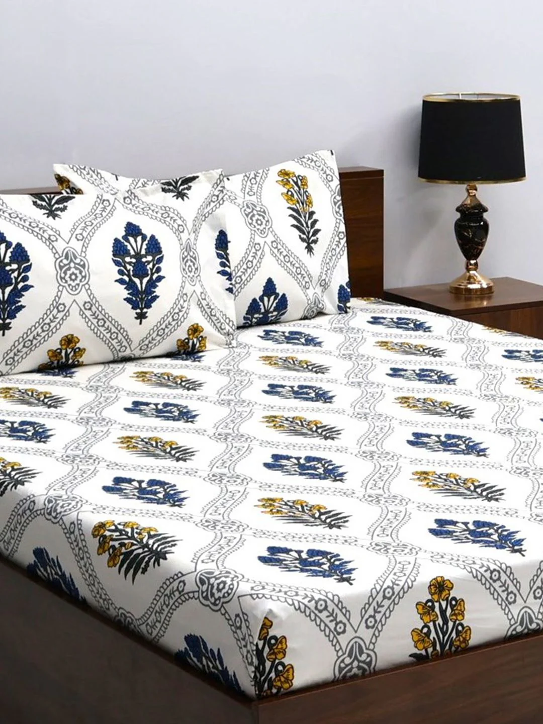 BOMBAY DYEING White Floral 160 TC Microfiber Double Queen Bedsheet With 2 Pillow Covers - Image 2