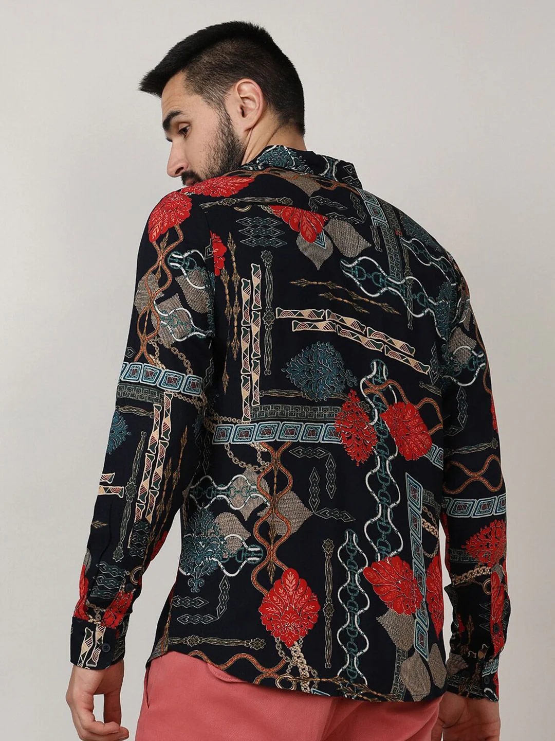 Campus Sutra Black Classic Ethnic Motifs Printed Spread Collar Casual Shirt - Image 5