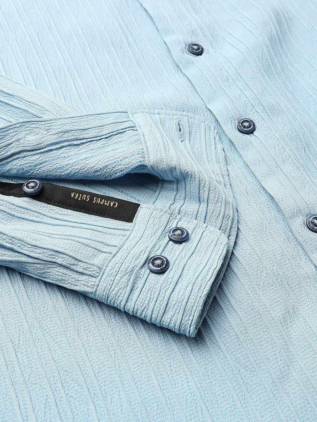 Campus Sutra Blue Textured Classic Fit Casual Shirt - Image 7