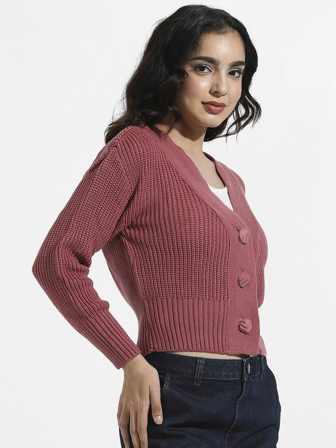 Campus Sutra Cable Knit Woollen Cardigan - Image 3