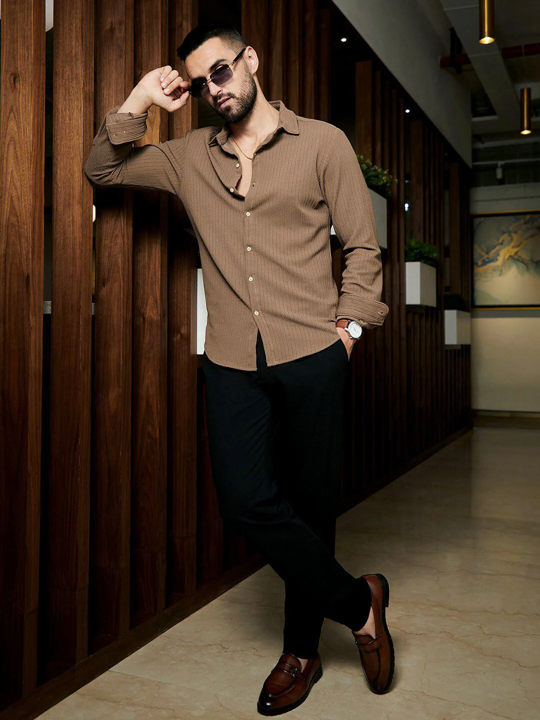 Campus Sutra Classic Self Design Spread Collar Casual Shirt - Image 2