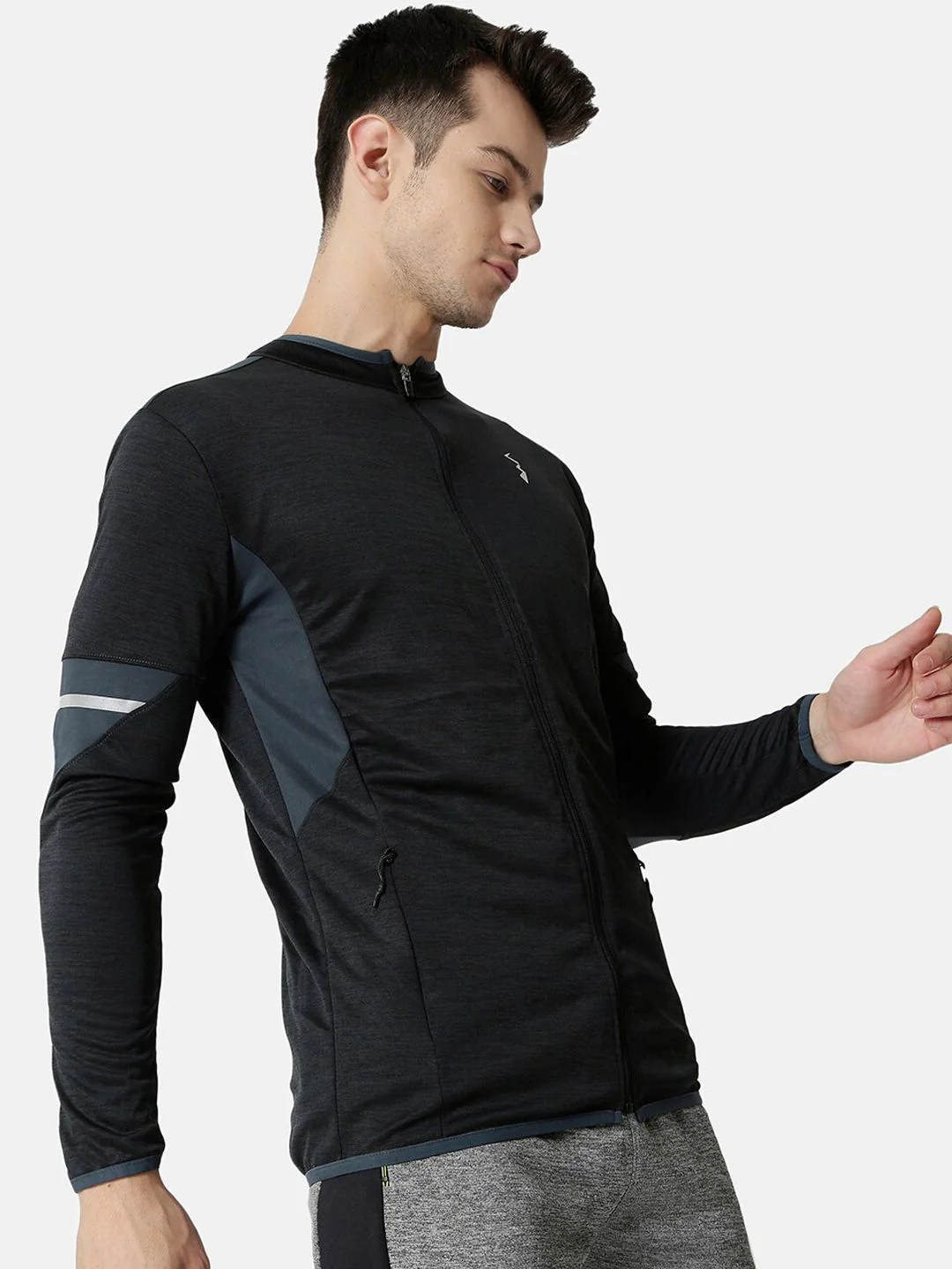 Campus Sutra Men Charcoal Lightweight Training or Gym Sporty Jacket with Embroidered - Image 3