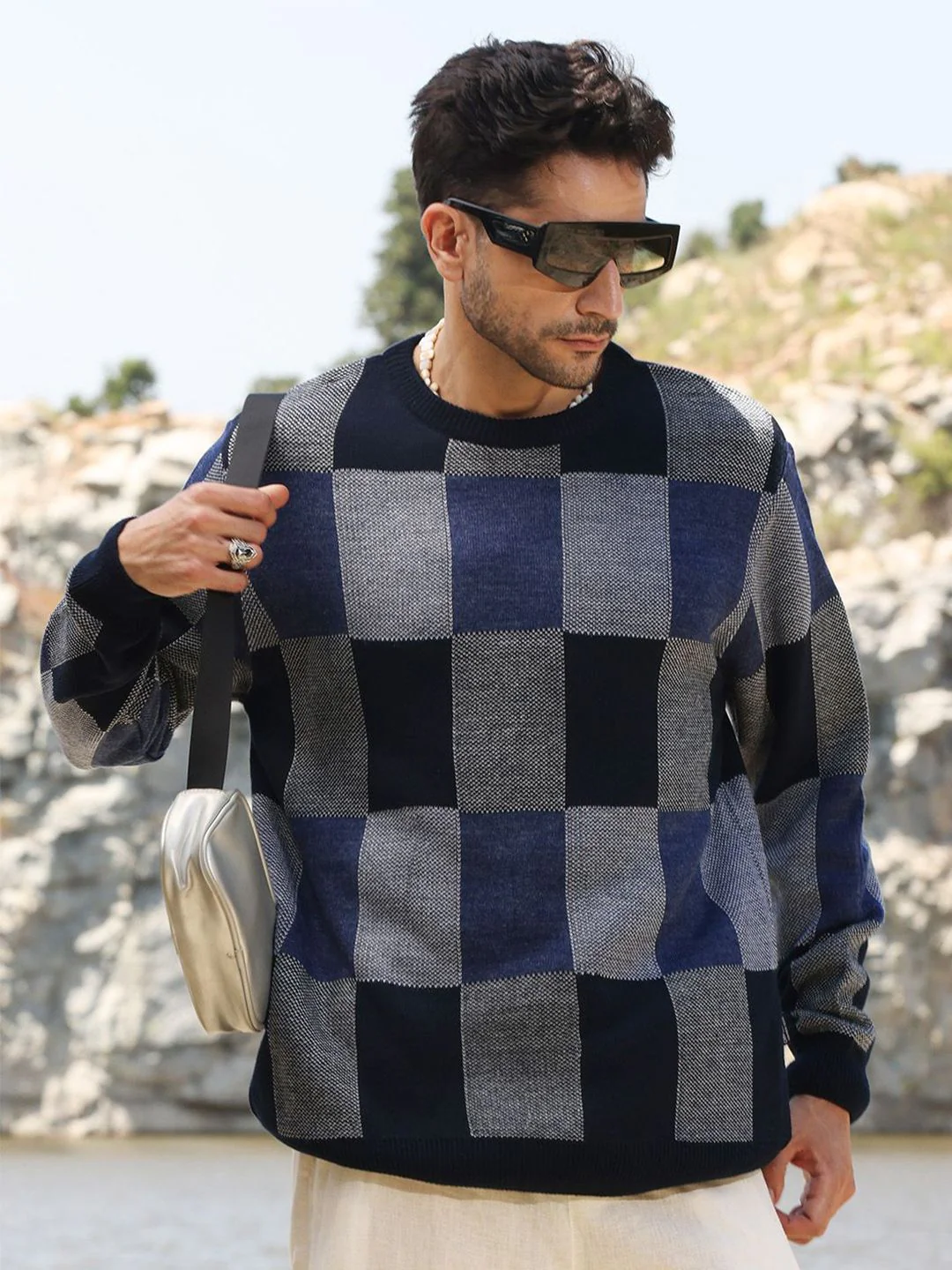 Campus Sutra Men Checked Woollen Pullover