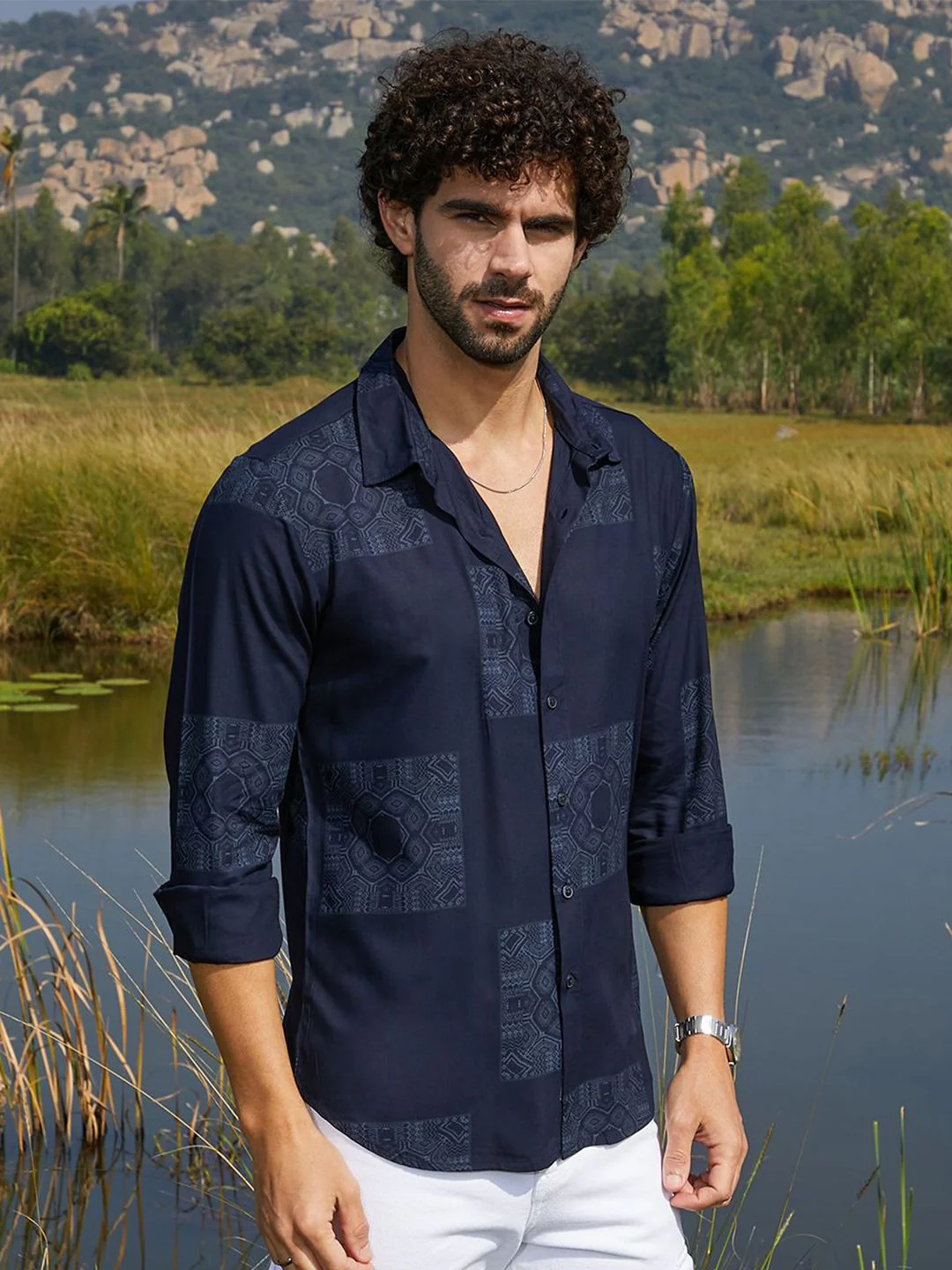 Campus Sutra Men Comfort Fit Spread Collar Geometric Printed Casual Shirt - Image 3