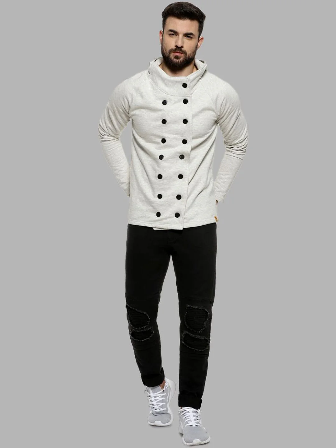 Campus Sutra Men Cream-Coloured Windcheater Outdoor Open Front Jacket - Image 6