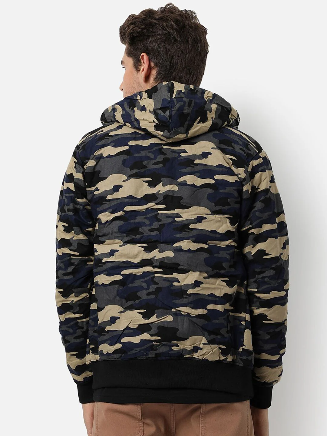 Campus Sutra Men Grey Beige Camouflage Windcheater Outdoor Cotton Tailored Jacket - Image 5