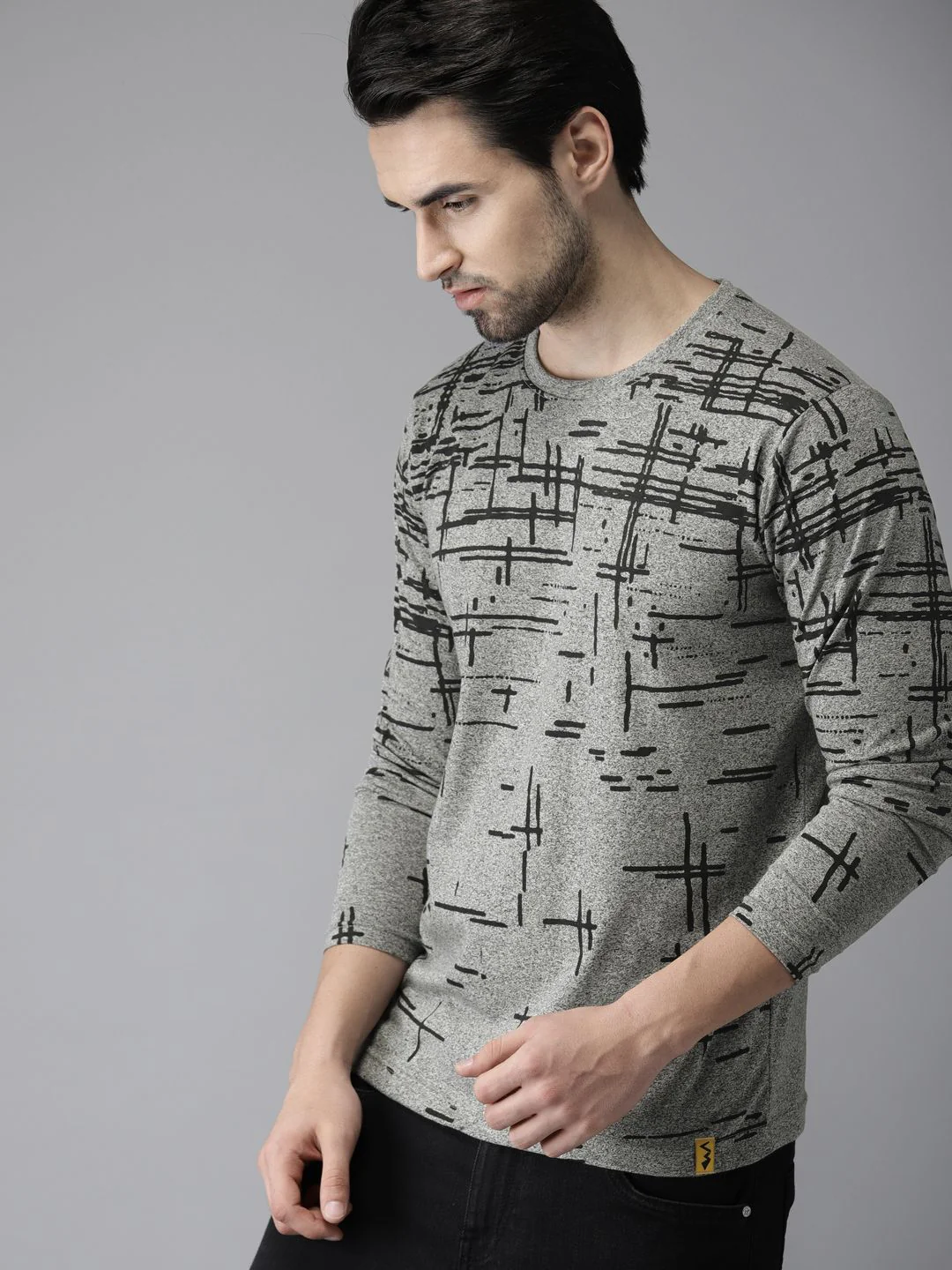 Campus Sutra Men Grey Printed Cotton Pure Cotton T-shirt - Image 3