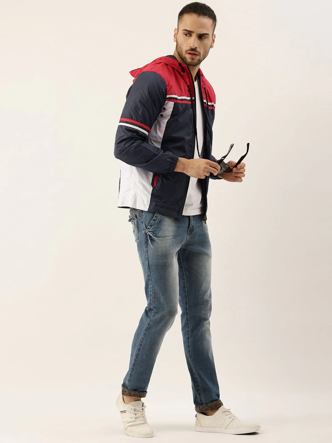 Campus Sutra Men Navy Blue & Red Colourblocked Windcheater Outdoor Biker Jacket - Image 4