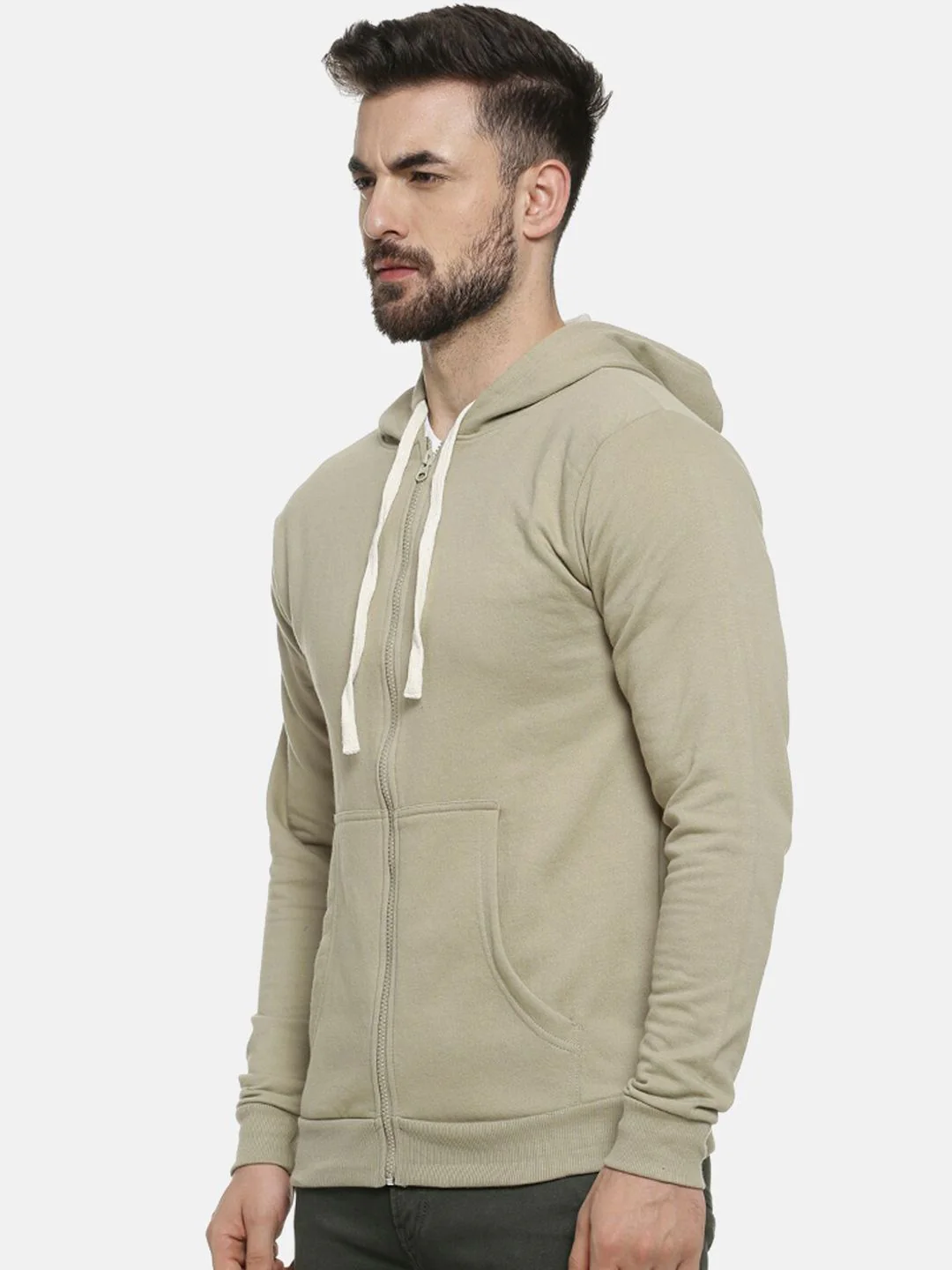 Campus Sutra Men Olive Green Solid Hooded Sweatshirt - Image 5