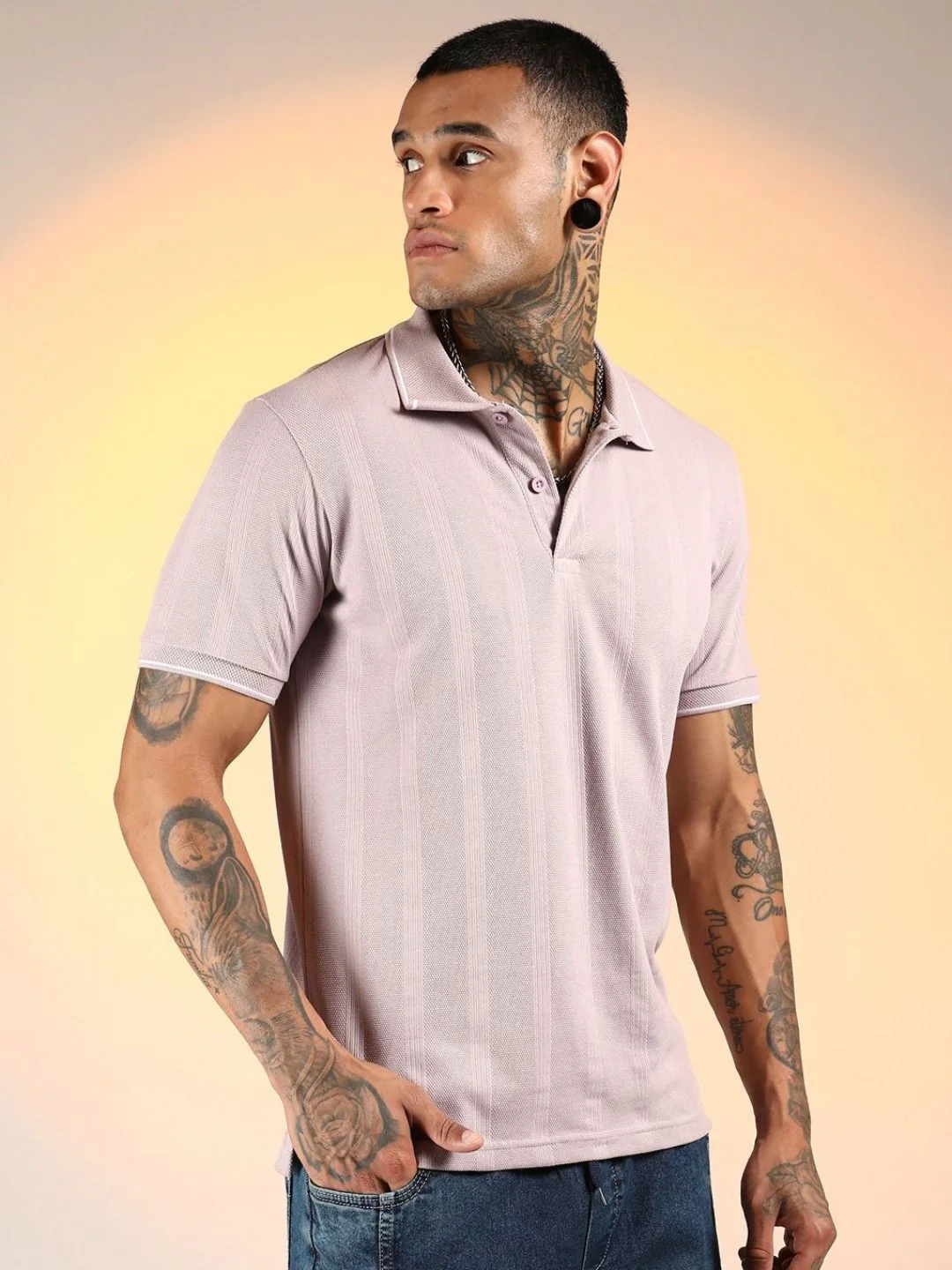 Campus Sutra Men Self Design Polo Collar Cotton T-shirt - Image 3