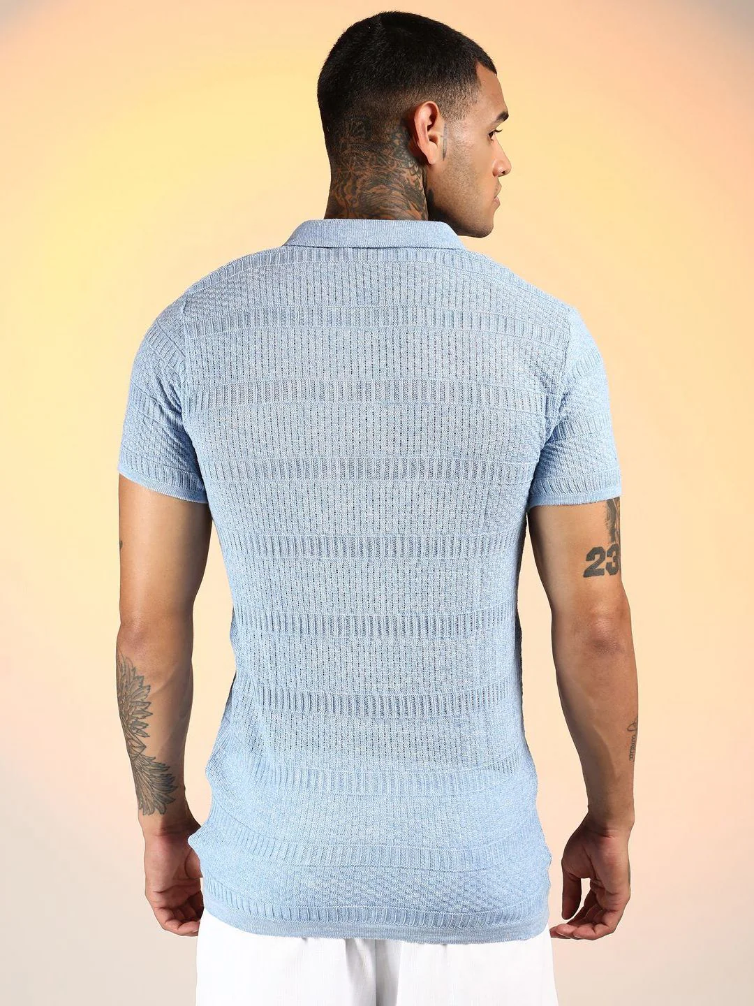 Campus Sutra Men Self Design Polo Collar Cotton T-shirt - Image 5
