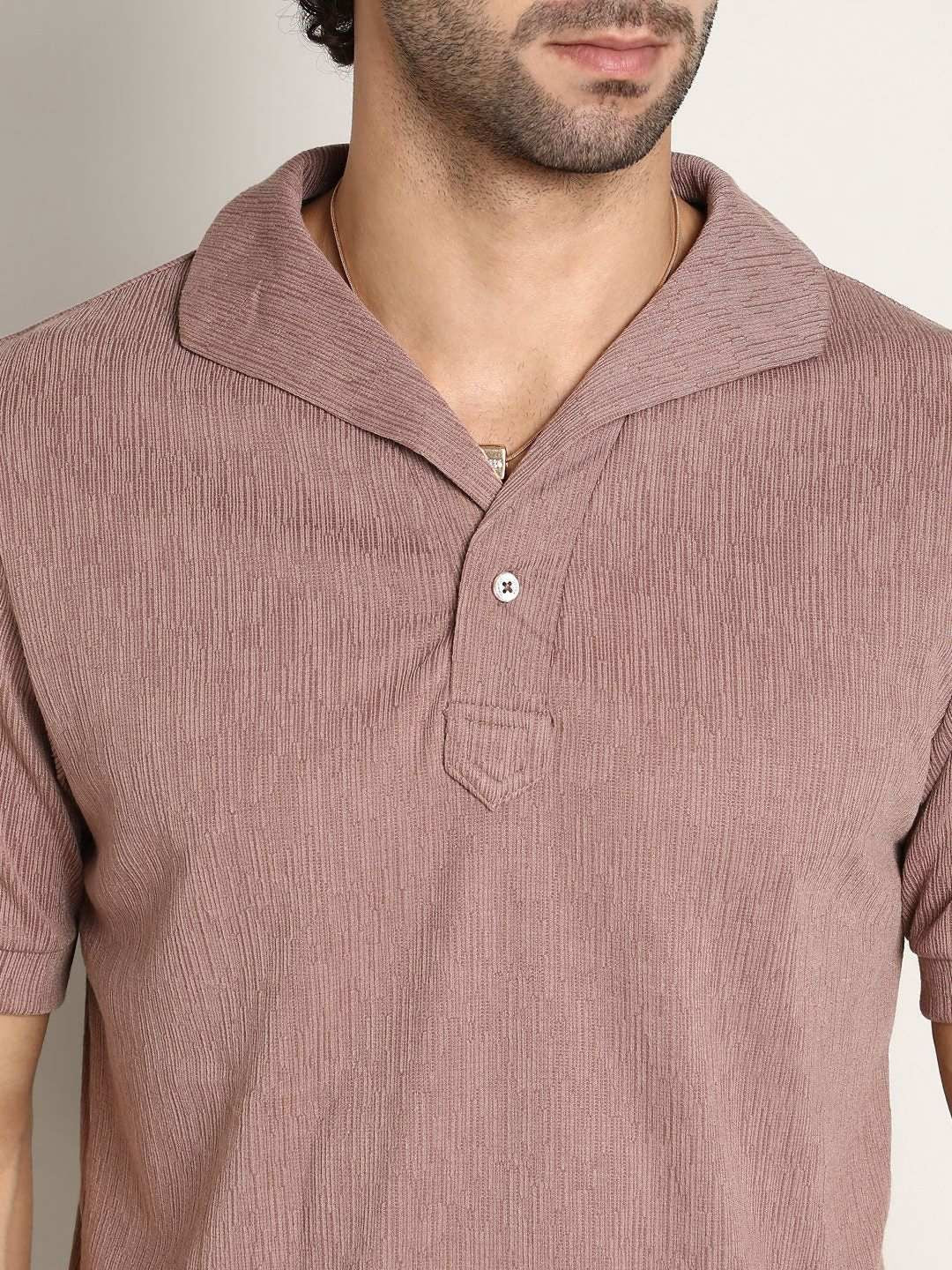 Campus Sutra Men Self Design Polo Collar Cotton T-shirt - Image 2