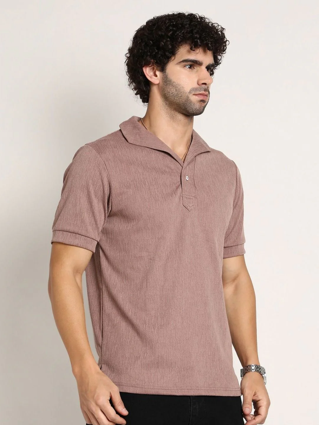 Campus Sutra Men Self Design Polo Collar Cotton T-shirt - Image 3