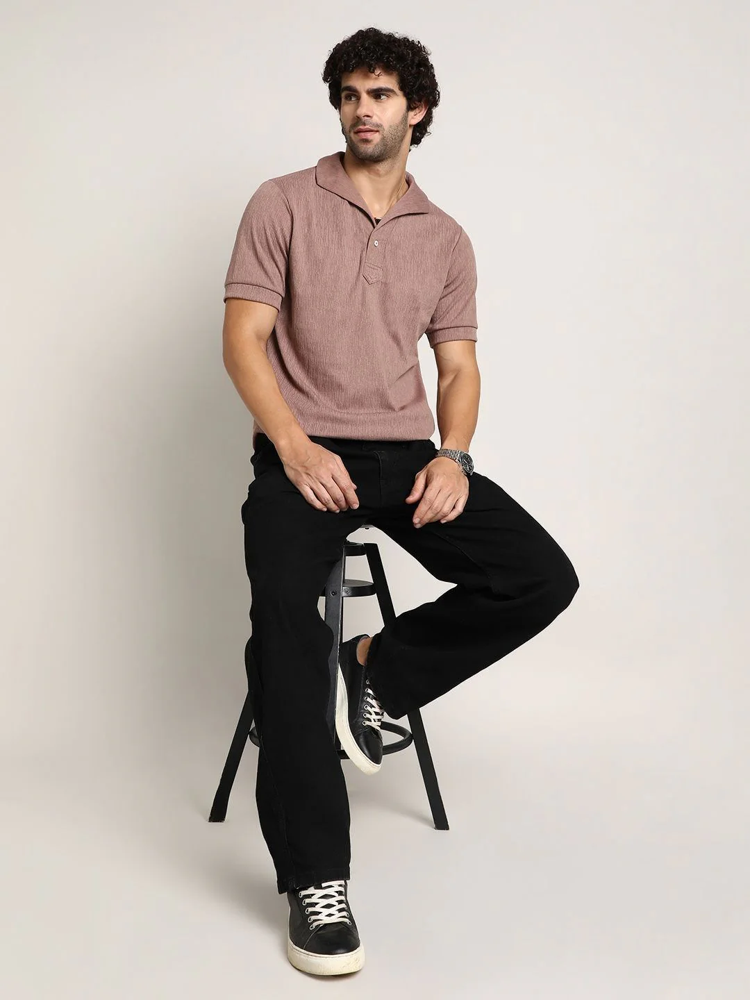 Campus Sutra Men Self Design Polo Collar Cotton T-shirt - Image 6
