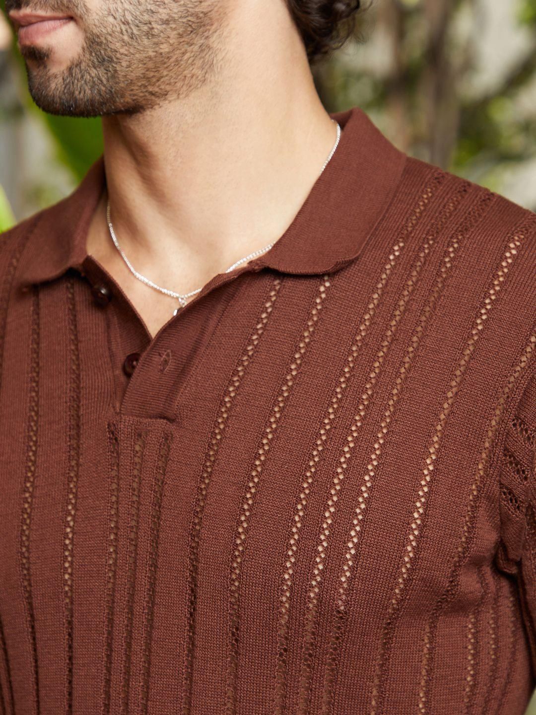 Campus Sutra Men Self Design Polo Collar T-shirt - Image 2