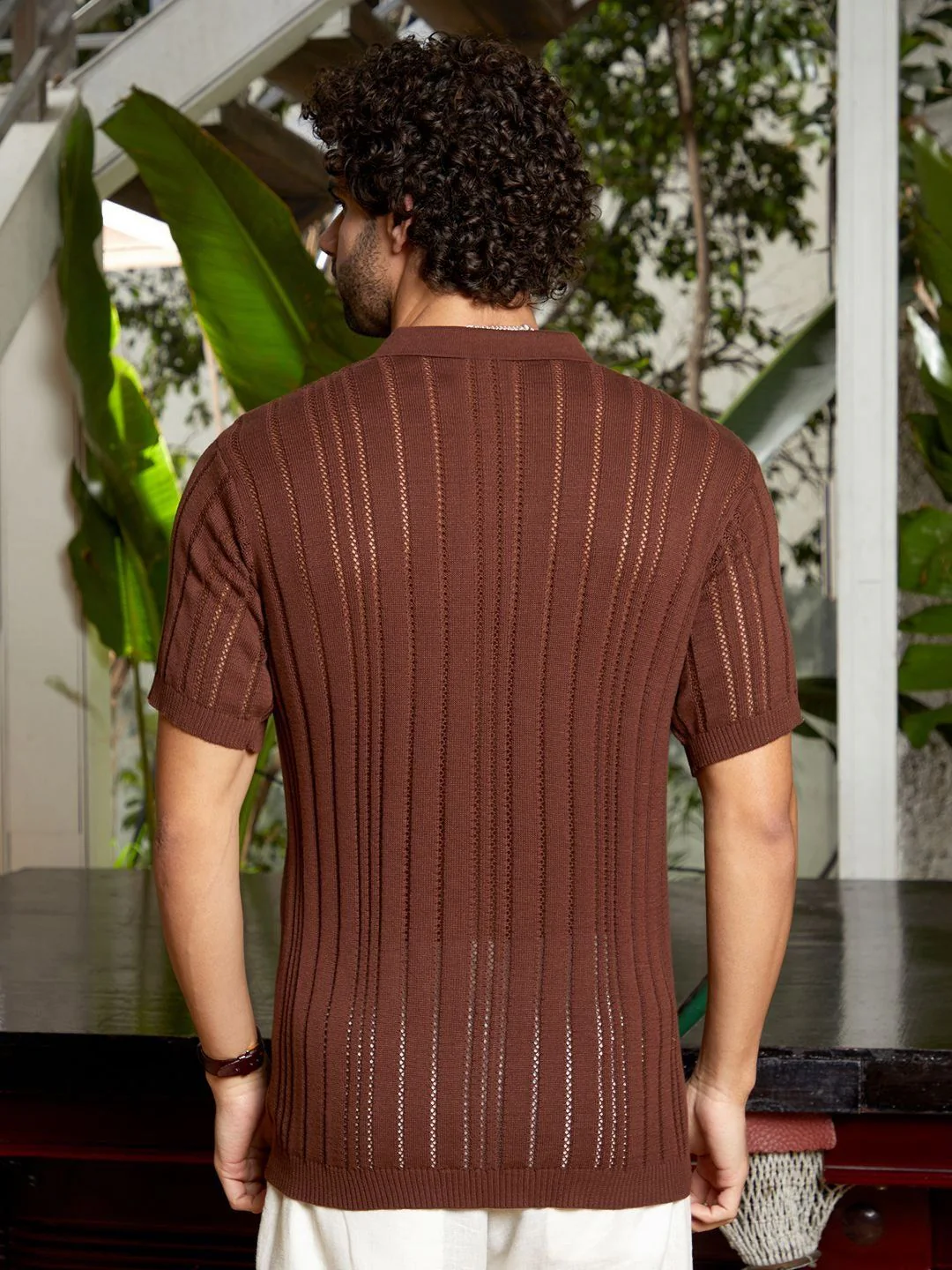 Campus Sutra Men Self Design Polo Collar T-shirt - Image 3