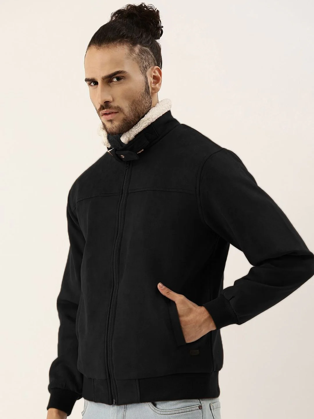 Campus Sutra Men Spread Collar Solid Casual Bomber Jacket - Image 3